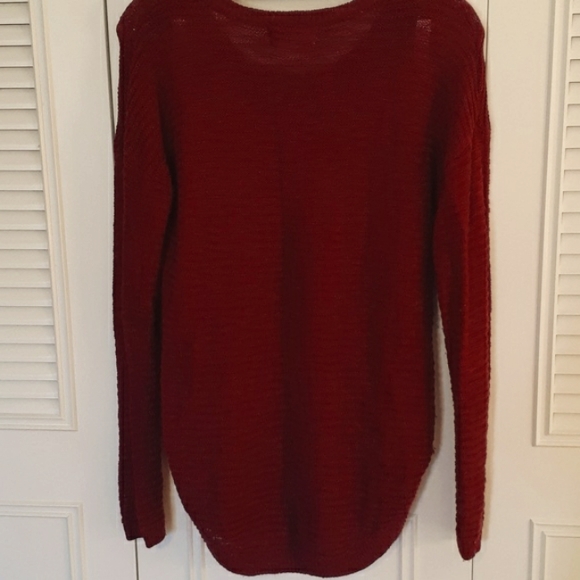 Pink Rose Maroon Long Sleeve Longline Sweater Cozy Fall Knit Everyday Style M - Picture 6 of 10
